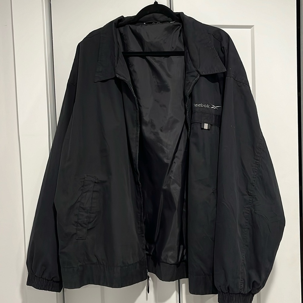 Vintage Reebok Windbreaker Jacket Full Zip Black Men’s Small